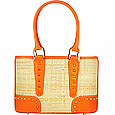 Forzieri Capaf Orange Studded Wicker & Leather Bucket Bag