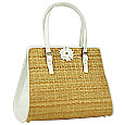 Forzieri Capaf White Flower Wicker & Leather Tote Bag