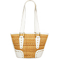 Capaf White Studded Wicker & Leather Tote Bag
