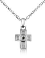 Central Black Sapphire Stainless Steel Cross Pendant Necklace