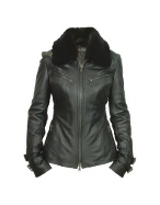 Detachable Fur Collar Black Leather Motorcycle Jacket