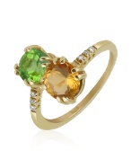 Double Gemstone and Diamond Yellow Gold Ring