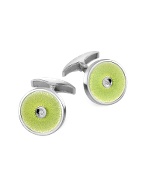 Forzieri Exclusives Lime Green Enamel Engraved Sterling Silver Diamond Cuff Links