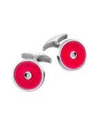 Forzieri Exclusives Red Enamel Engraved Sterling Silver Diamond Cuff Links
