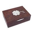 Four-Leaf Clover Sterling Silver and Wood Decorated Jewelry Box