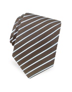 Forzieri Gold Line - Brown and Blue Ribbon Striped Silk Tie