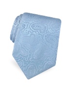 Forzieri Gold Line Light Blue Paisley Pattern Woven Silk Tie
