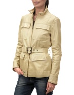Forzieri Ivory Italian Leather Four-pocket Zip Jacket