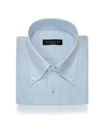 Light Blue Checked Cotton Italian Dress Shirt