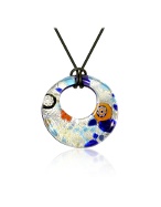 Forzieri Lily - Blue and Silver Murano Glass Pendant w/Rubber Lace