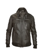 Men` Black Genuine Leather Bomber Jacket