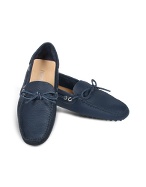 Mens Dark Blue Leather Driver Shoes