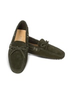 Mens Dark Green Suede Driver Shoes