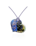 Forzieri Mimi - Blue and Gold Murano Glass Heart Pendant w/Silk Lace