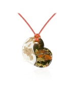 Forzieri Mimi - Red and White Murano Glass Heart Pendant w/Silk Lace