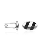 Oval Striped Silver Plated Cufflinks