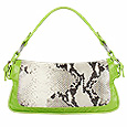 Python and Apple Green Croco-embossed Leather Baguette Bag