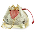 Python-embossed Leather Mini Bucket Bag w/Chain Strap