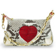 Red Heart Python-embossed Leather Mini Bag w/Chain Strap