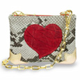 Red Heart Python-embossed Leather Mini Baguette w/Chain Strap
