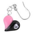 Forzieri Resin and Sterling Silver Black/Pink Heart Mono-Earring