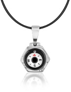 Forzieri Stainless Steel Compass Pendant w/Rubber Necklace