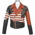 Stars and Stripes USA Flag Men` Genuine Leather Jacket