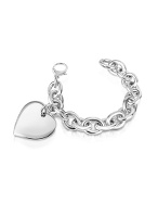 Forzieri Sterling Silver Big Heart Charm Chain Bracelet