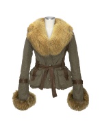 Stone Brown Leather and Fox-Fur Trim Jacket
