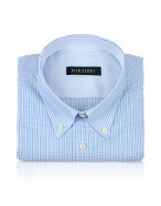 White and Light Blue Mini Checks Button Down Cotton Dress Shirt