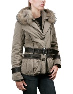 Forzieri Women` Beige Detachable Fur-Trim Hood Jacket