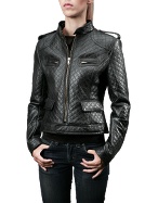Women` Black Quilted Leather Zip Motorcycle Jacket