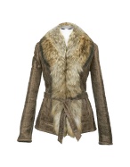 Women` Fur Collar Italian Leather and Shearling Jacket