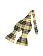 Forzieri Yellow and Black Plaid Printed Silk Self-tie Bowtie