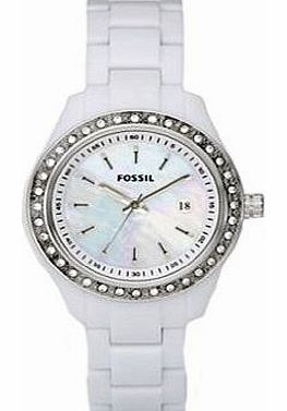 ES2437 Ladies White Acrylic Stella Watch with Stone Set Bezel