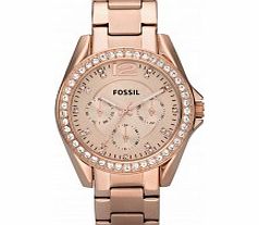 Fossil Ladies Riley Rose Gold Steel Chronograph