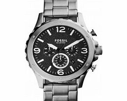 Fossil Mens Nate Chronograph Black Silver Watch