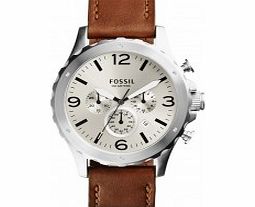 Fossil Mens Nate Chronograph Eggshell Brown Watch