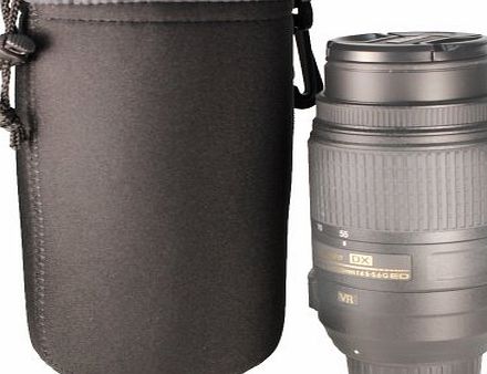 DSLR camera Drawstring Soft Neoprene Lens Pouch Bag Cover for Canon Nikon Sony Panasonic Fujifilm Olympus Pentax Sigma DSLR/SLR/EVIL Camera with FotoTech Velvet Bag (Large, Black)