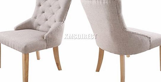 FoxHunter Furniture Set of 4 Premium Cream Linen Fabric Dining Chairs Scoop Tufted Back with Solid Wood Legs Seat Contemporary Modern Look DCF04 Living Room Lounge Office