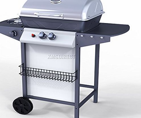 FoxHunter Garden Outdoor Portable BBQ Gas Grill Stainless Steel 2 Burner Barbecue Barbeque   1 Side Burner With Thermometer New