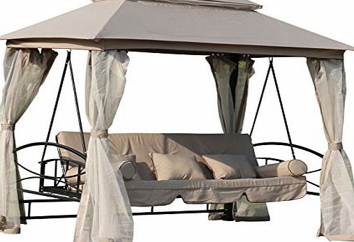 FoxHunter Garden Swing Hammock 3-4 Seater Chair Bench Furniture Bed Lounger Gazebo Shelter Canopy Patio Outdoor FHSB04 Taupe