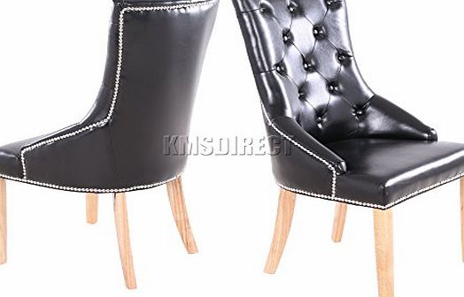 FoxHunter Set of 2 PU Dining Chairs Scoop Button Back With Chrome Studs Office Lounge Seat PU02 Black Furniture Contemporary Modern Look New