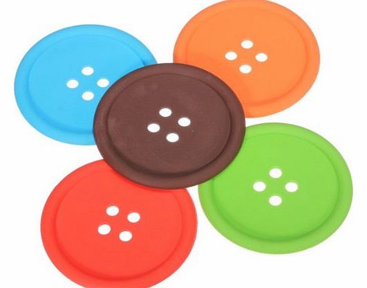 5 Colors Round Button Shaped Non-slip Insulated Silicone Cup Mats Coasters Holders (Red+Orange+Blue+Green+Coffee)