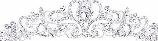 Foxnovo Delicate Wedding Bridal Prom Shining Crystal Rhinestones Crown Tiara Headband (Silver)
