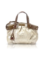 Nadine - Croco Stamped Leather Trim Satchel Bag
