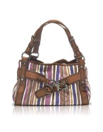 Sidney - Striped Cotton and Eco-Leather Satchel Bag