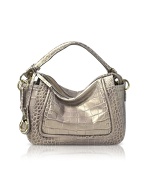 Sylvie - Taupe Croco Stamped Leather Top Zip Bag