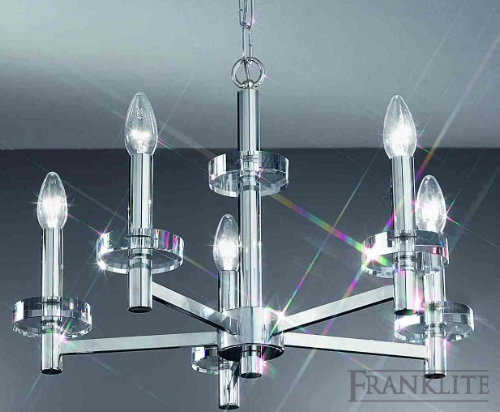 An Elysian exclusive Italian chrome finish 5 light fitting with heavy hand cut and finished candle p
