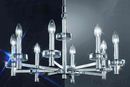 An Elysian exclusive Italian chrome finish 8 light fitting with heavy hand cut and finished candle p